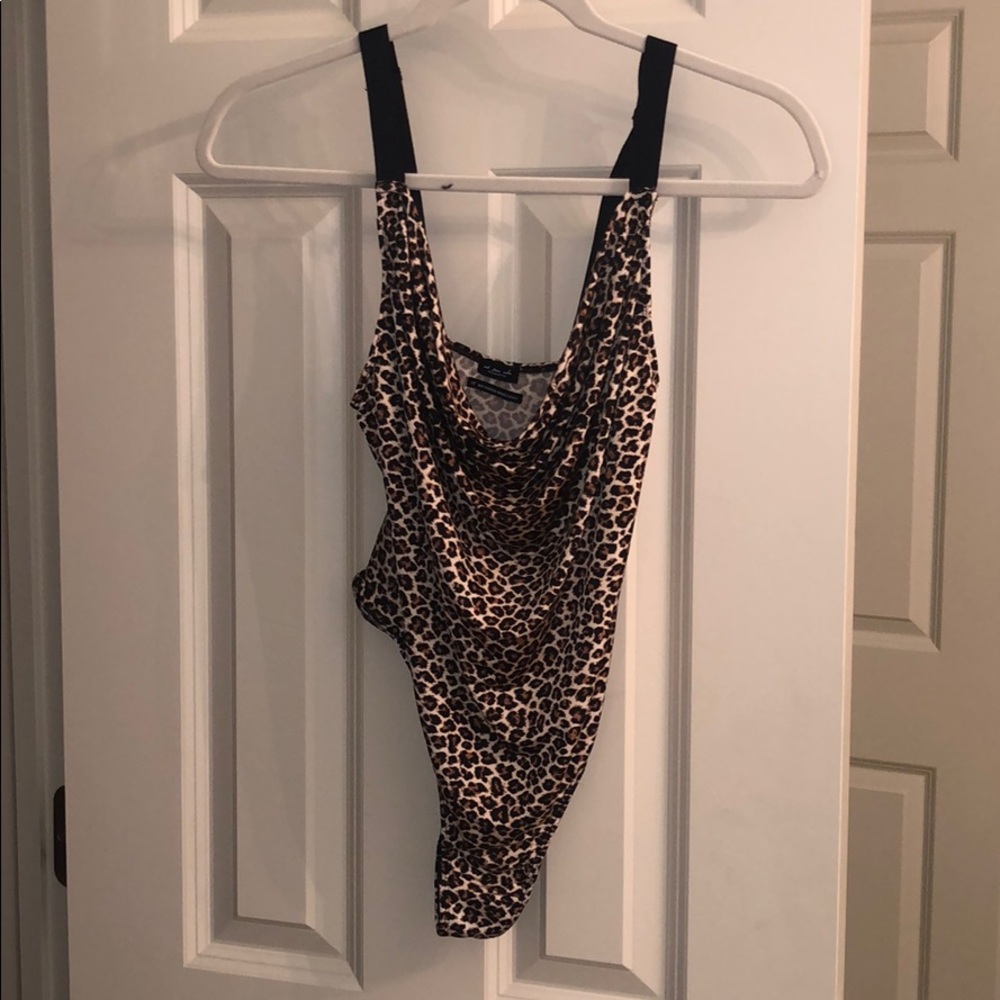 Out From Under Cheetah Print Cowl Neck Bodysuit